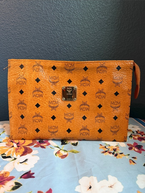 MCM Handbags - MCM Orange Visetos Logo Zip Pouch